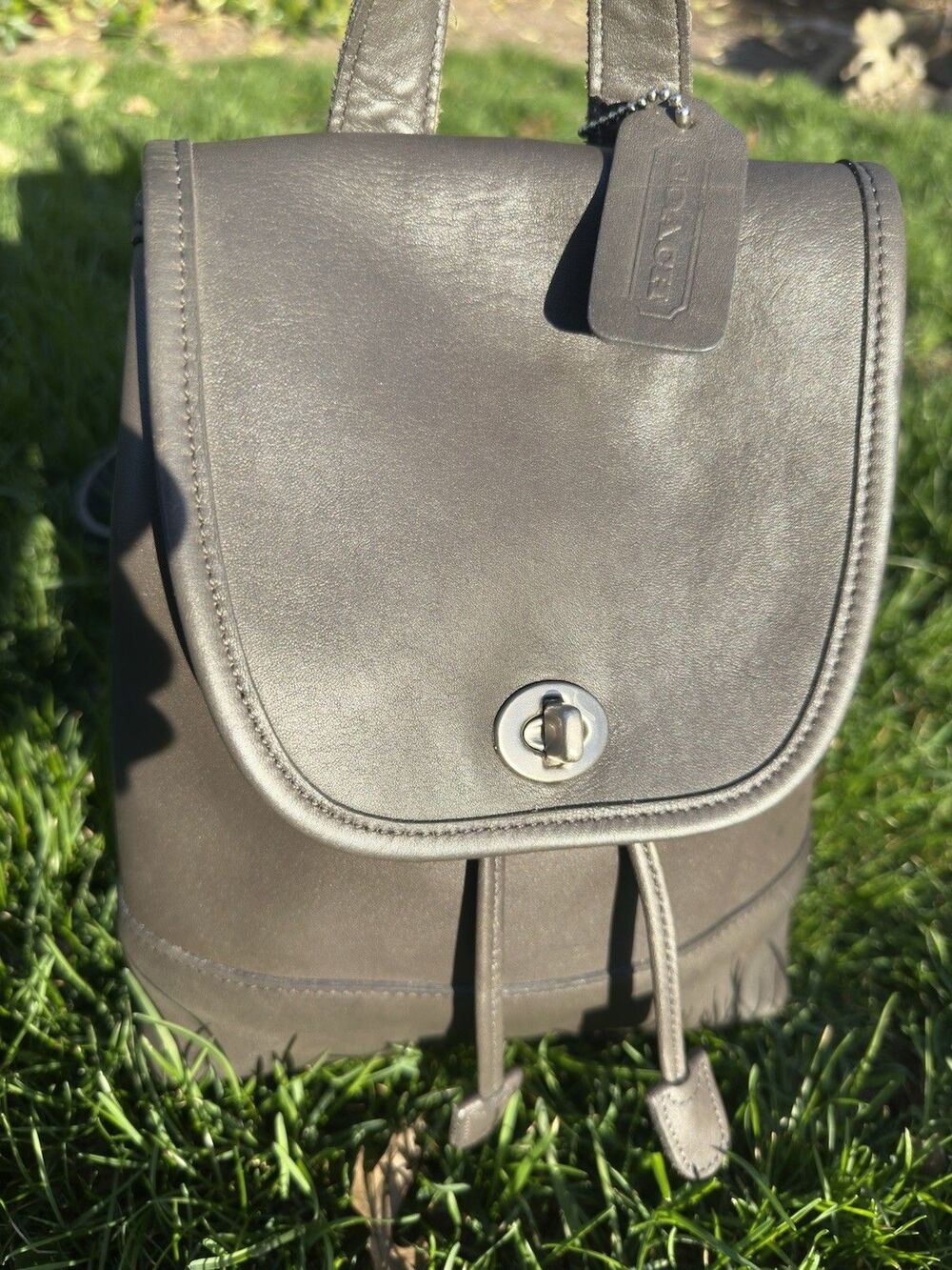 Vintage Coach Daypack 9960 Grey Leather Bag Nickel Hardware 90s Costa Rica - Picture 3 of 15
